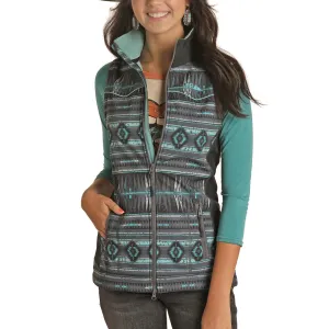 Powder River Ladies Aztec Print Jade Softshell Vest 58-1064-34