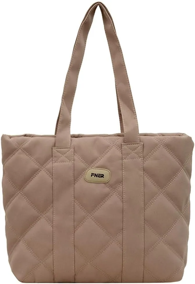 Puffer Tote Bag for Women Trendy Nylon Shoulder Bag Quilted Hobo Bag Slouchy Top Handle Handbag Purse