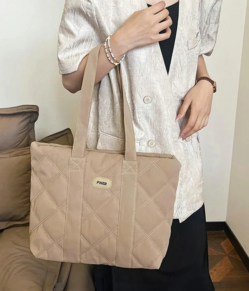 Puffer Tote Bag for Women Trendy Nylon Shoulder Bag Quilted Hobo Bag Slouchy Top Handle Handbag Purse