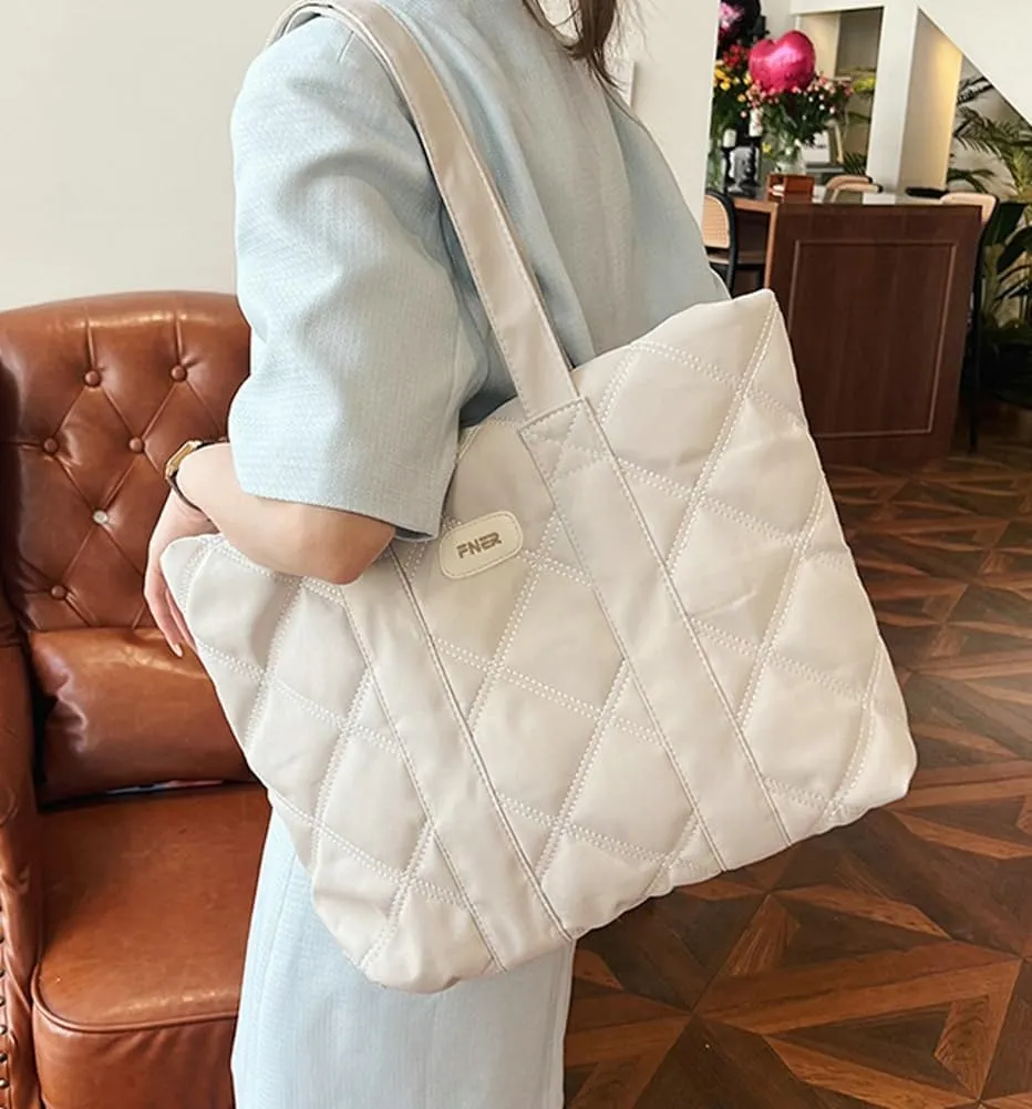Puffer Tote Bag for Women Trendy Nylon Shoulder Bag Quilted Hobo Bag Slouchy Top Handle Handbag Purse