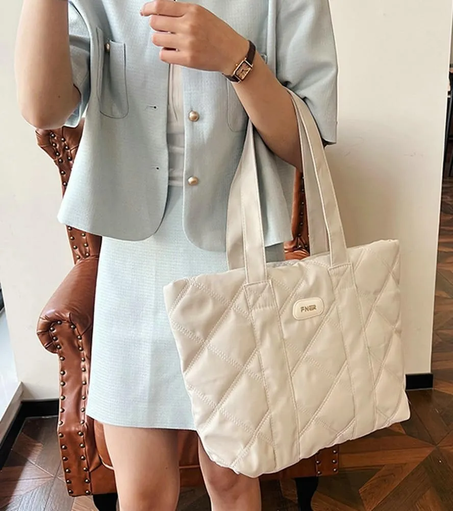 Puffer Tote Bag for Women Trendy Nylon Shoulder Bag Quilted Hobo Bag Slouchy Top Handle Handbag Purse