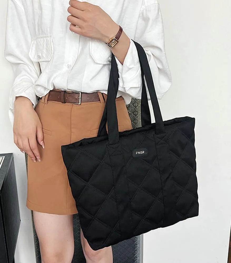Puffer Tote Bag for Women Trendy Nylon Shoulder Bag Quilted Hobo Bag Slouchy Top Handle Handbag Purse