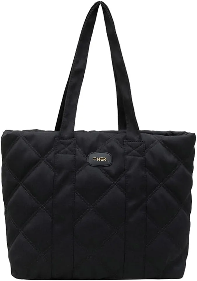 Puffer Tote Bag for Women Trendy Nylon Shoulder Bag Quilted Hobo Bag Slouchy Top Handle Handbag Purse