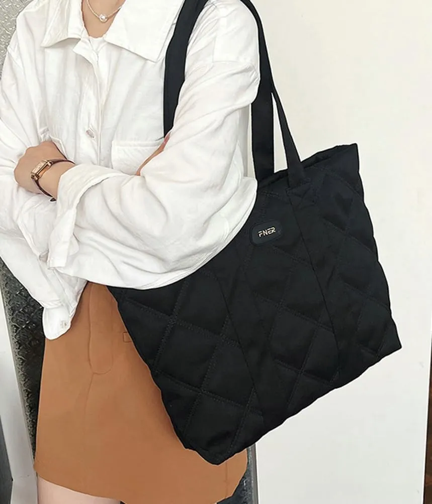 Puffer Tote Bag for Women Trendy Nylon Shoulder Bag Quilted Hobo Bag Slouchy Top Handle Handbag Purse