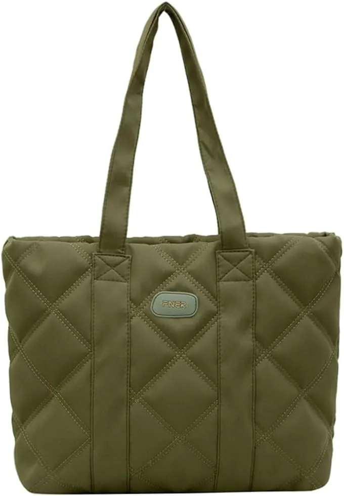 Puffer Tote Bag for Women Trendy Nylon Shoulder Bag Quilted Hobo Bag Slouchy Top Handle Handbag Purse