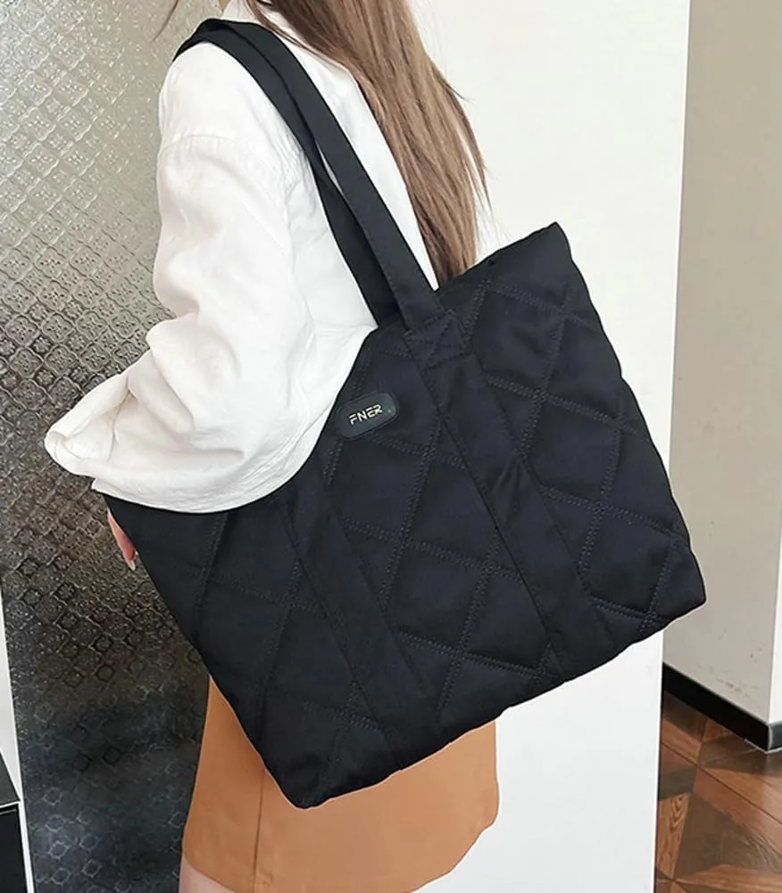 Puffer Tote Bag for Women Trendy Nylon Shoulder Bag Quilted Hobo Bag Slouchy Top Handle Handbag Purse