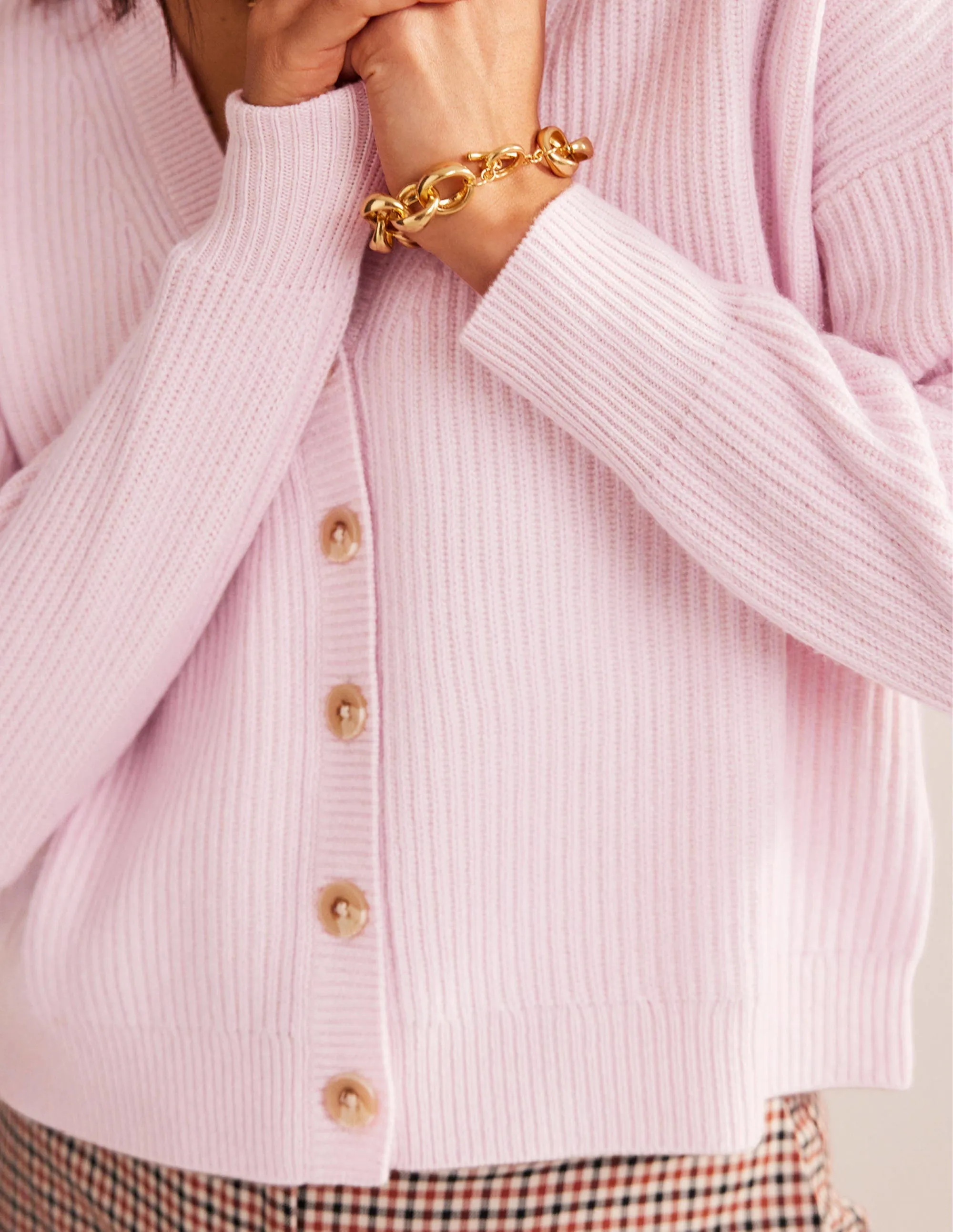 Ribbed Knit Cashmere Cardigan-Cameo Pink