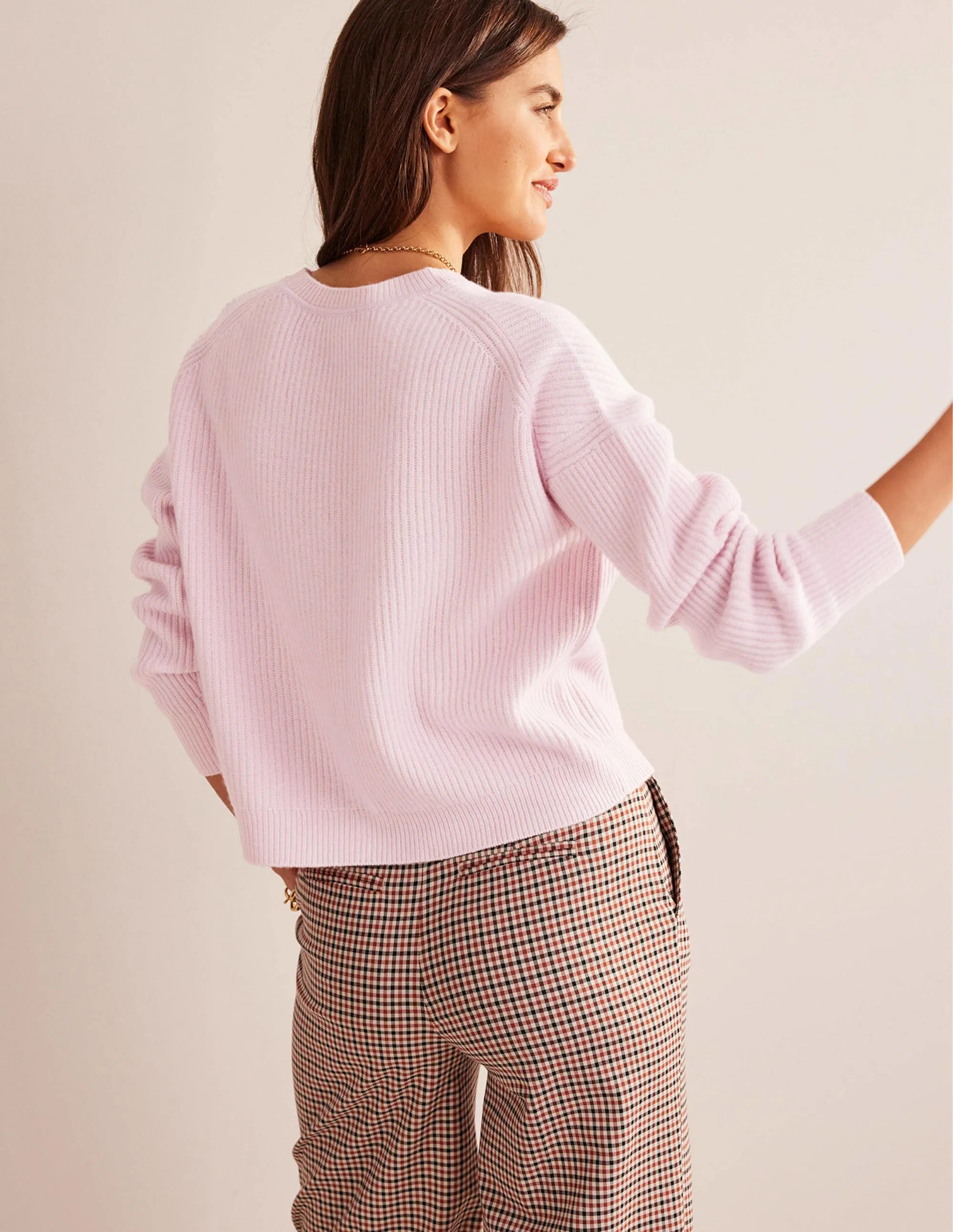 Ribbed Knit Cashmere Cardigan-Cameo Pink