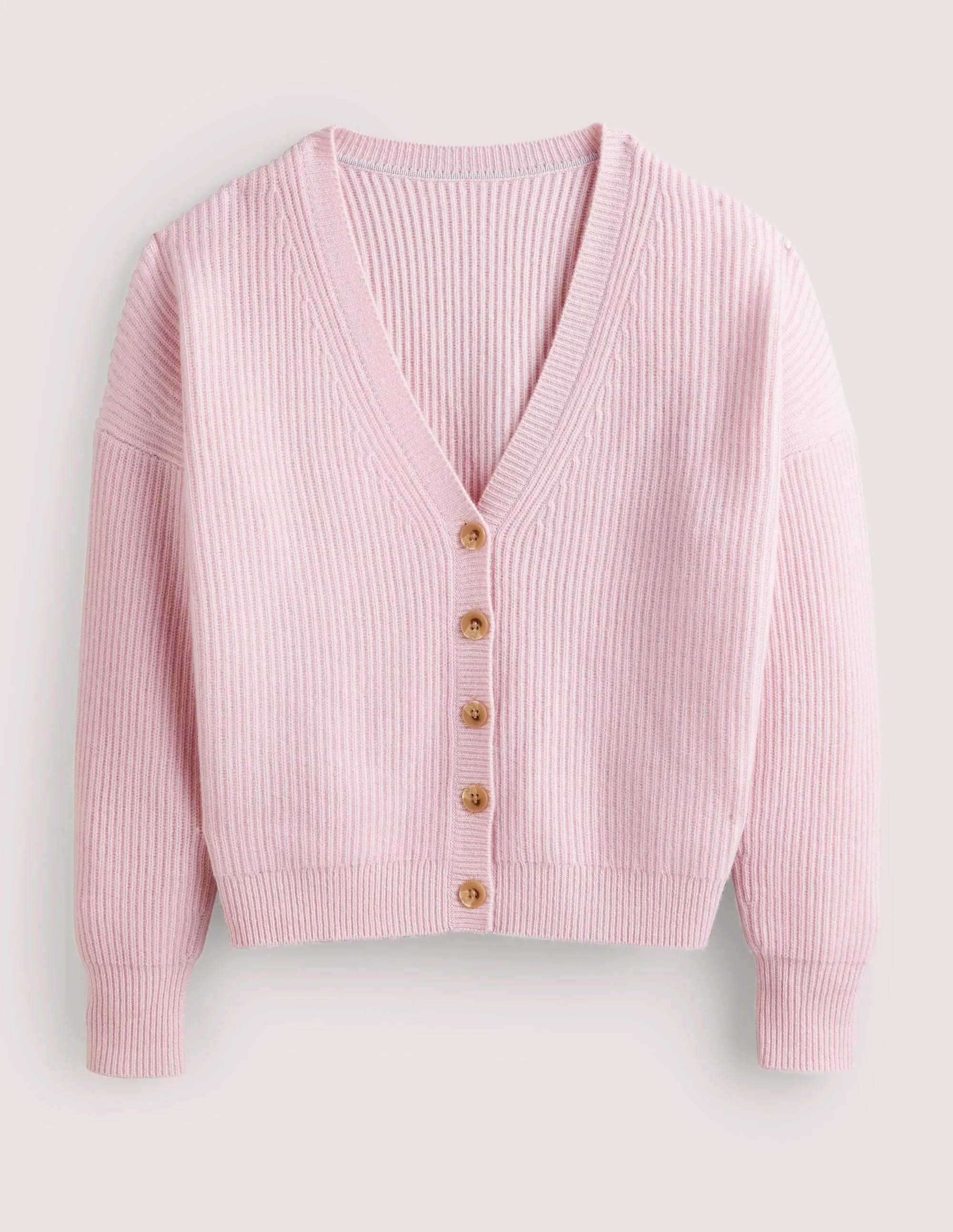 Ribbed Knit Cashmere Cardigan-Cameo Pink