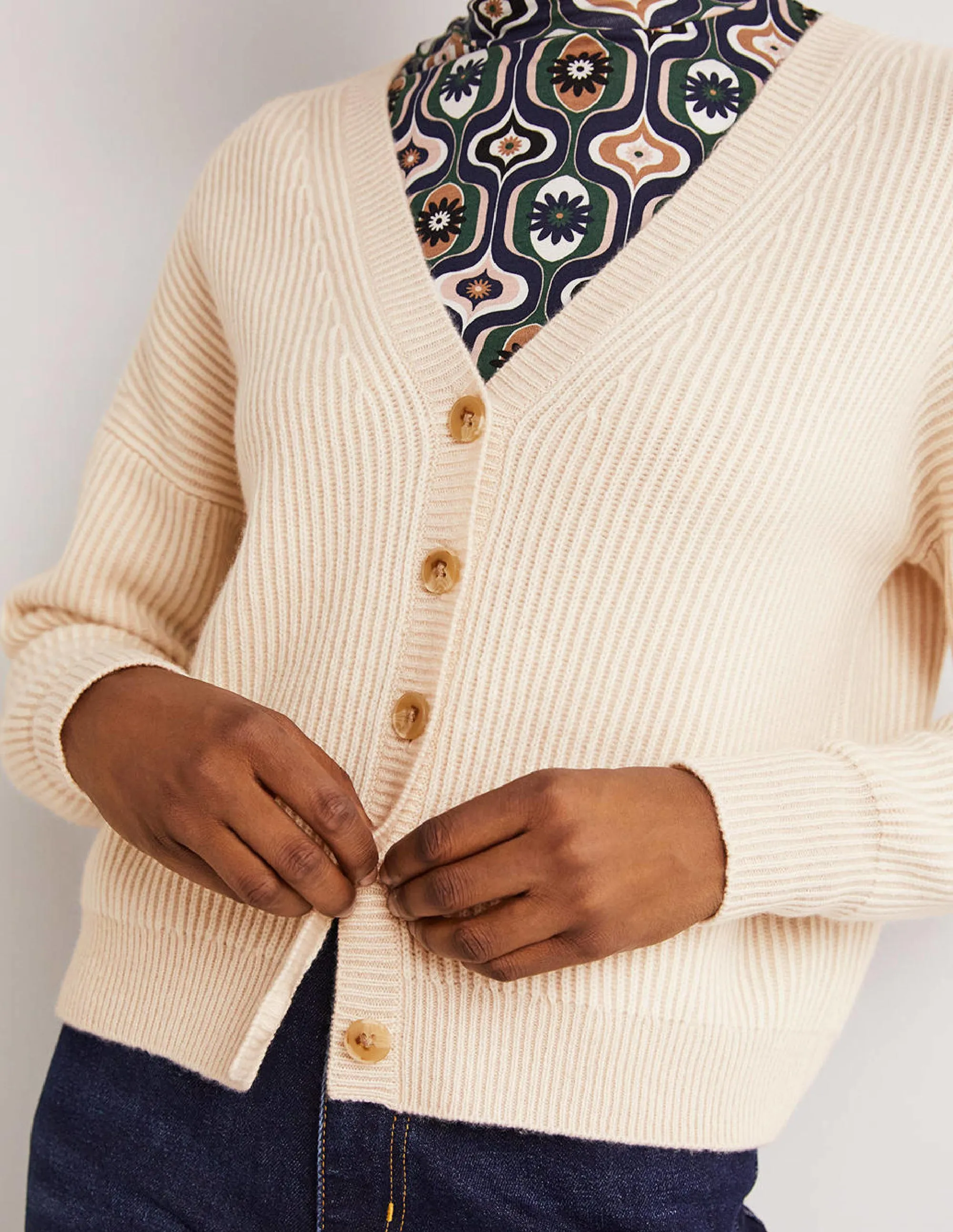 Ribbed Knit Cashmere Cardigan-Rope