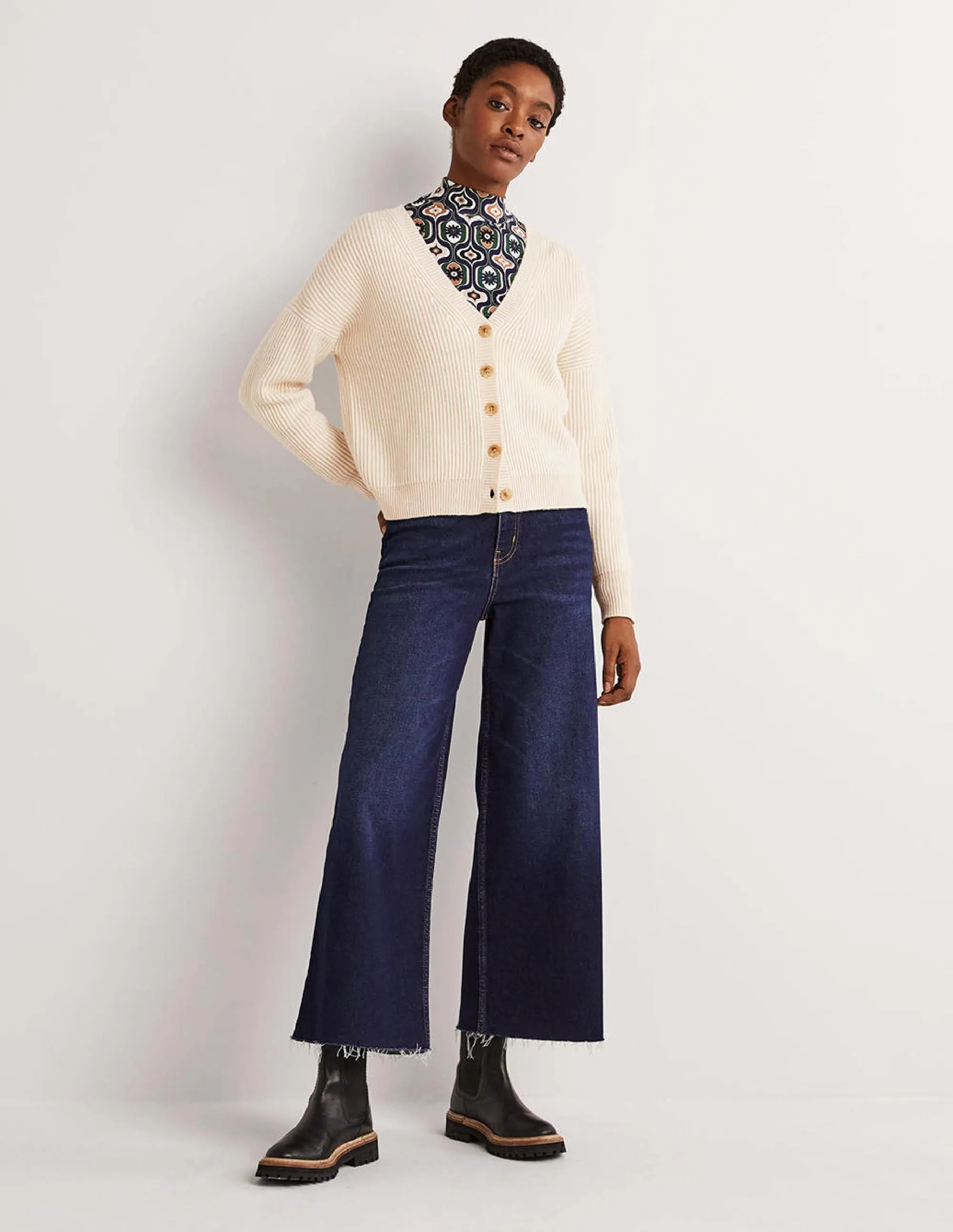 Ribbed Knit Cashmere Cardigan-Rope
