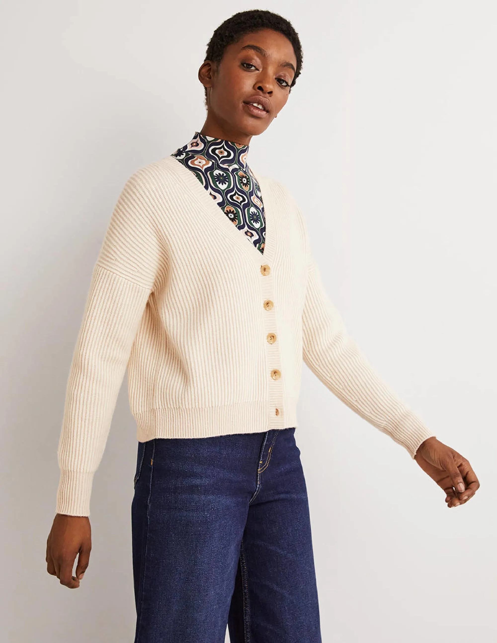 Ribbed Knit Cashmere Cardigan-Rope