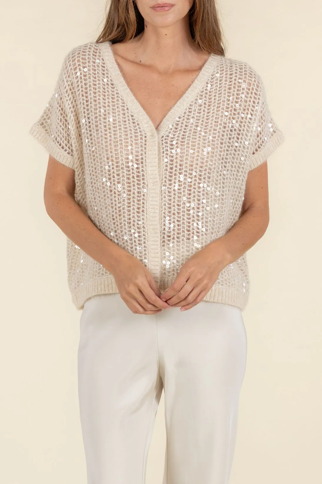 SEQUINS V-NECK CARDIGAN