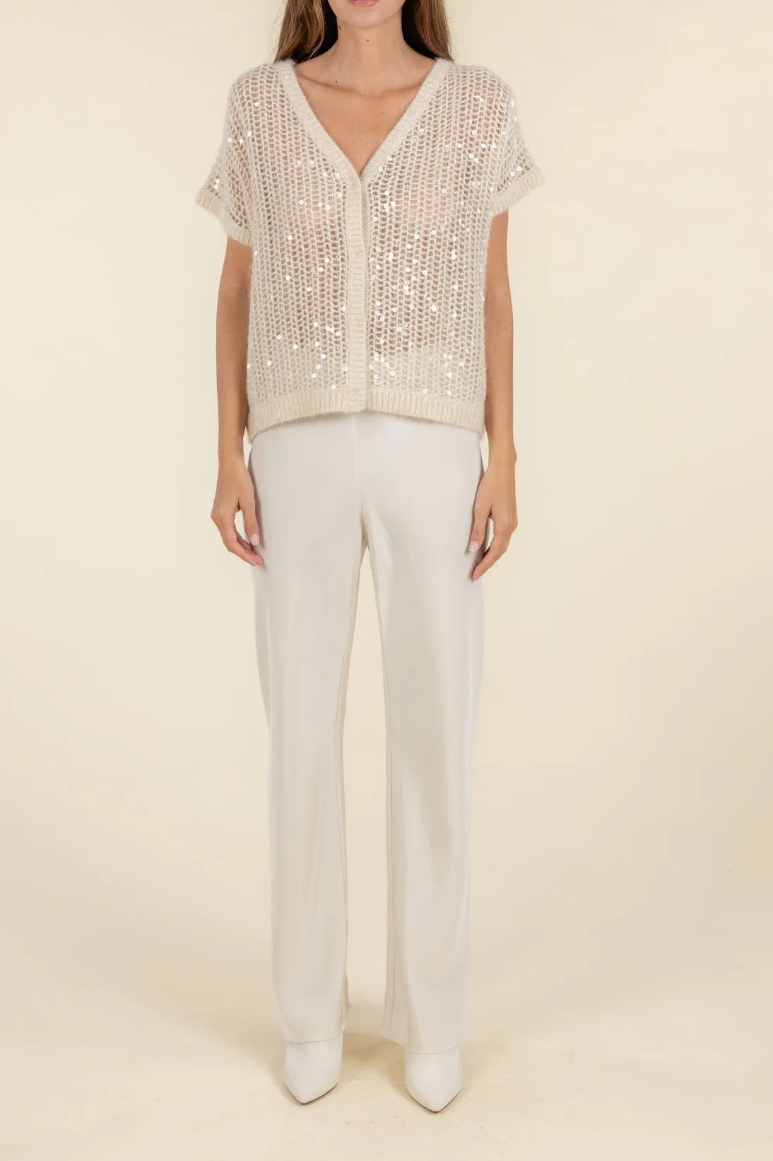 SEQUINS V-NECK CARDIGAN