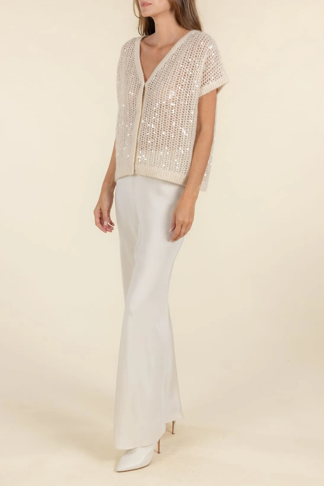 SEQUINS V-NECK CARDIGAN