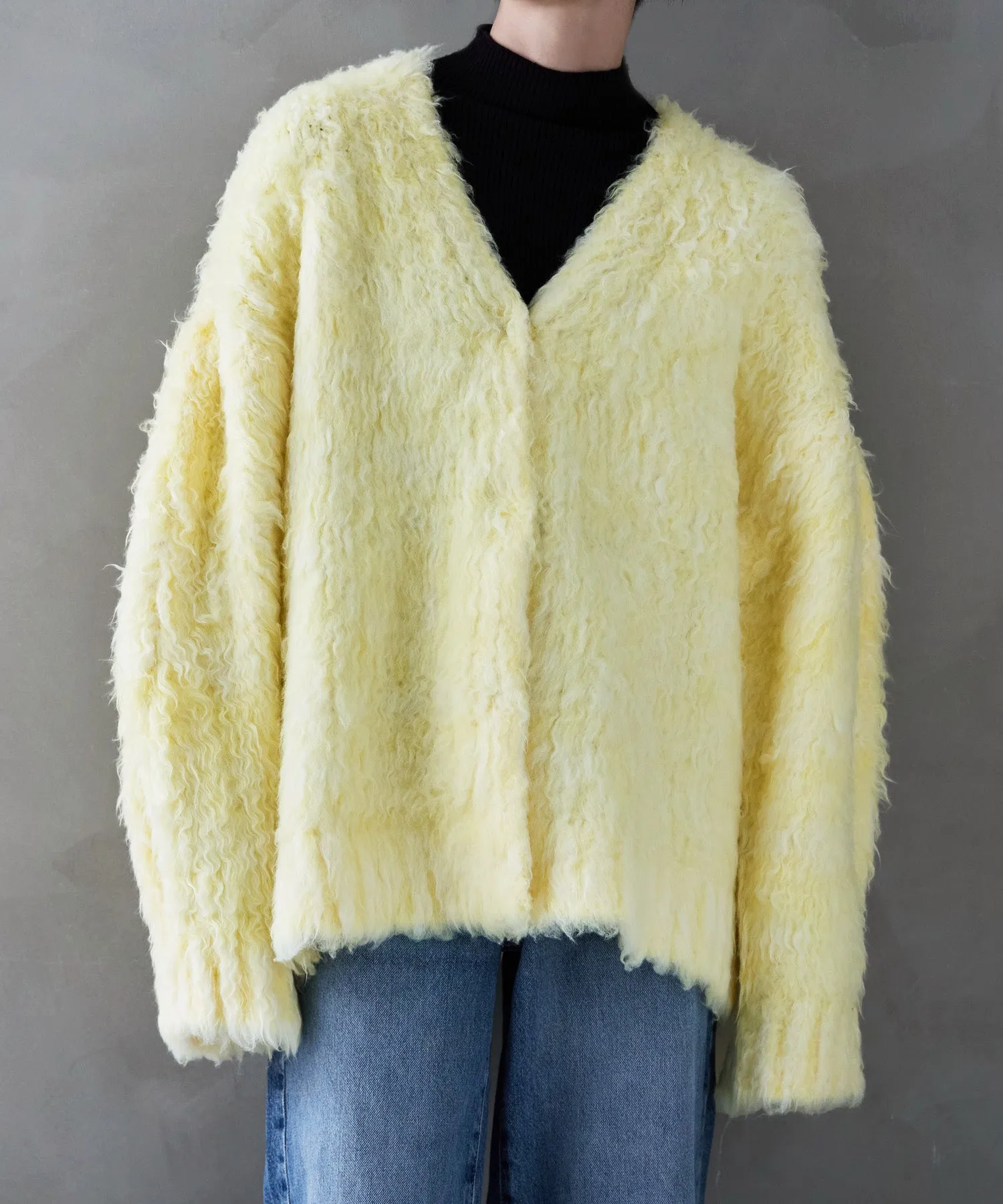 Shaggy knit v-neck cardigan