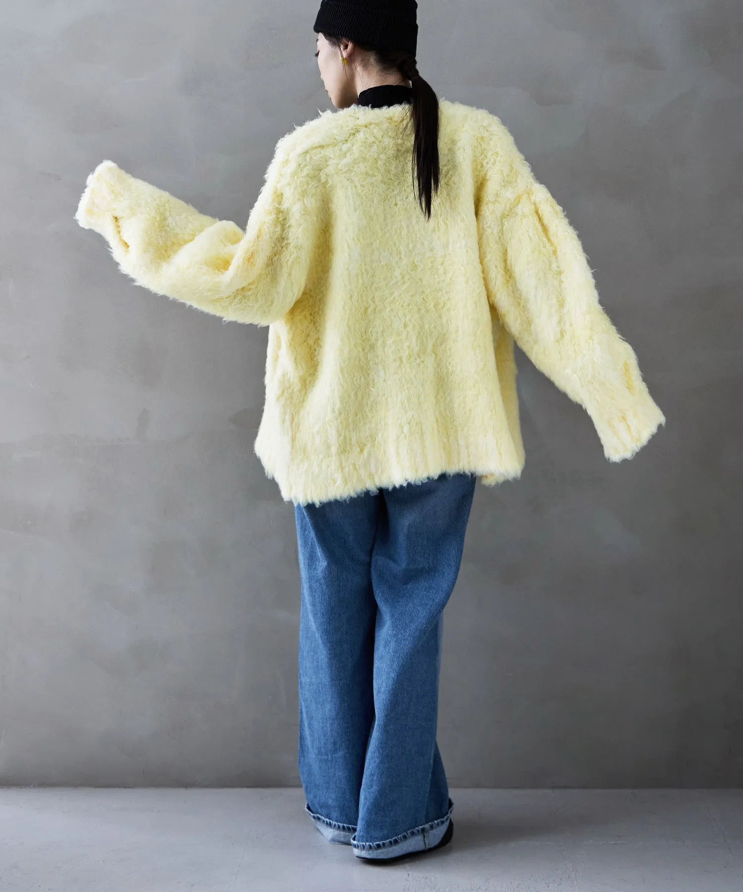 Shaggy knit v-neck cardigan