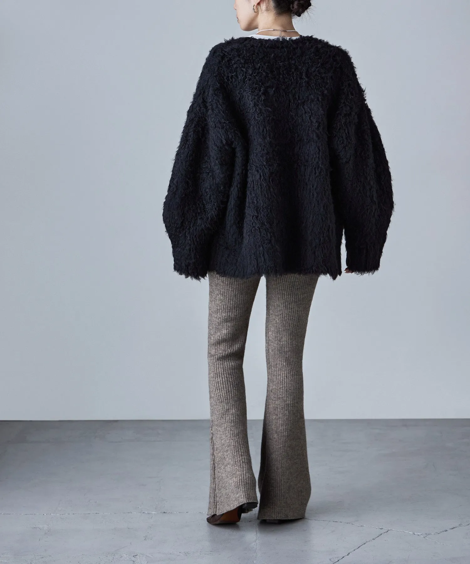 Shaggy knit v-neck cardigan