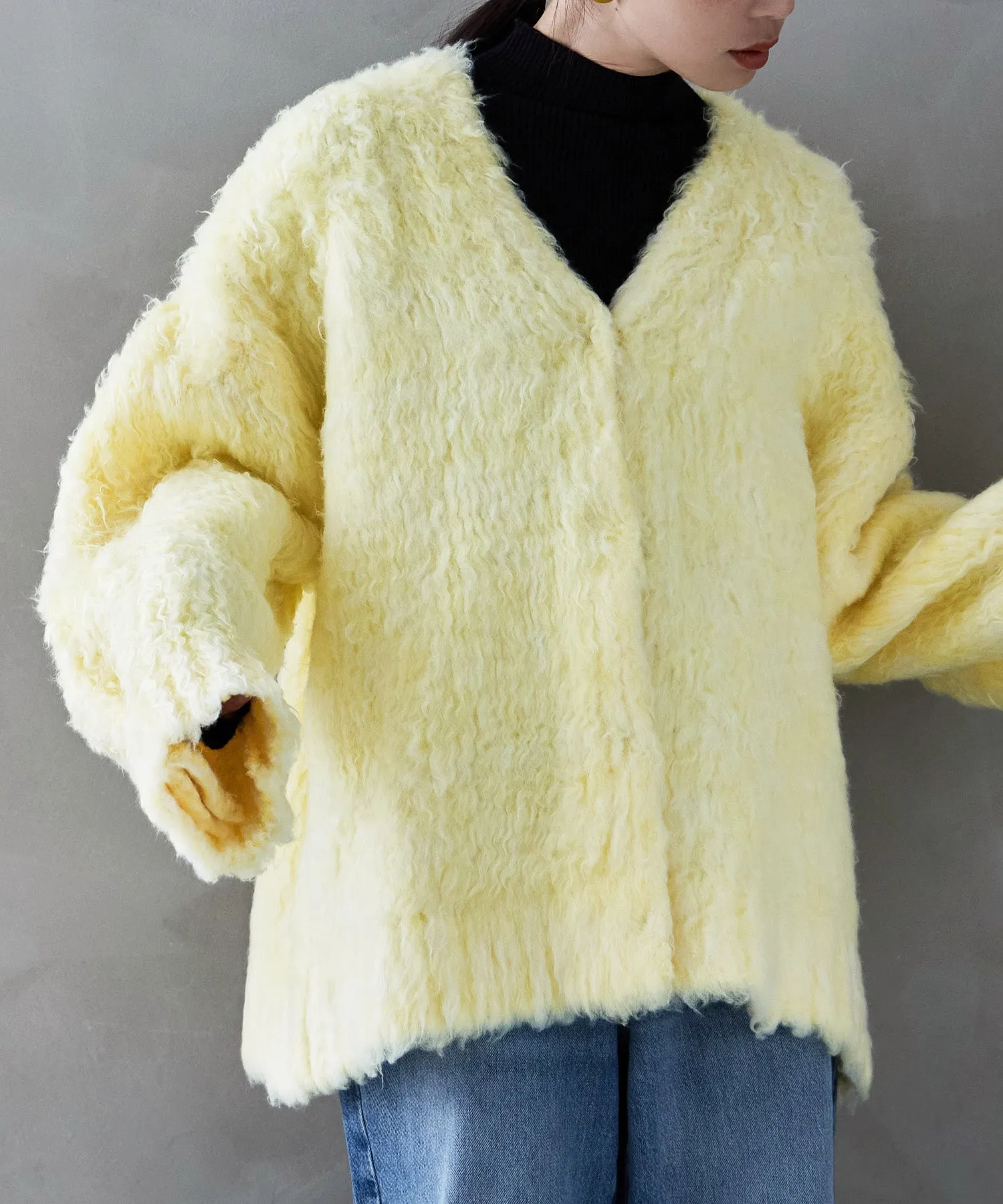 Shaggy knit v-neck cardigan