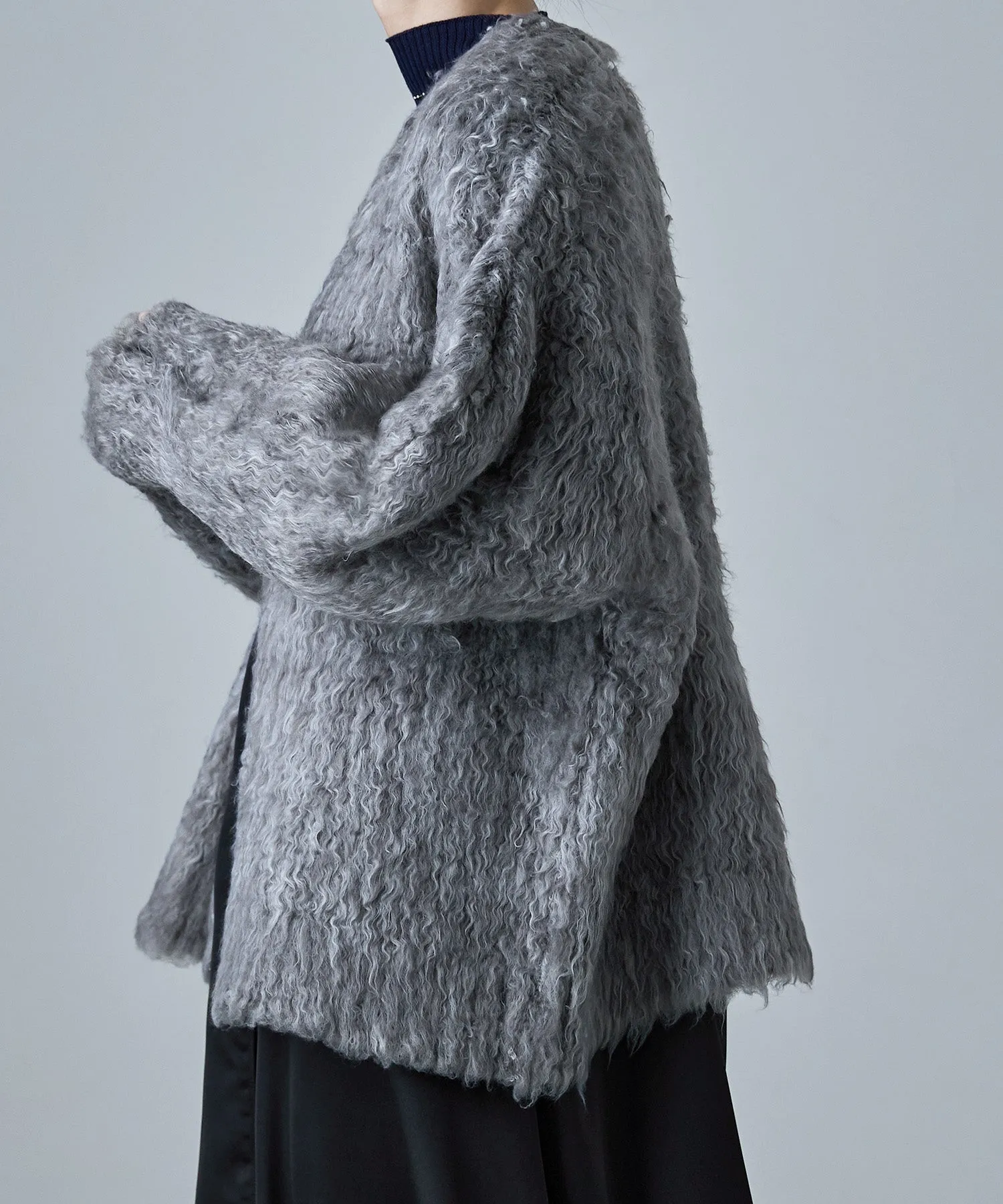 Shaggy knit v-neck cardigan