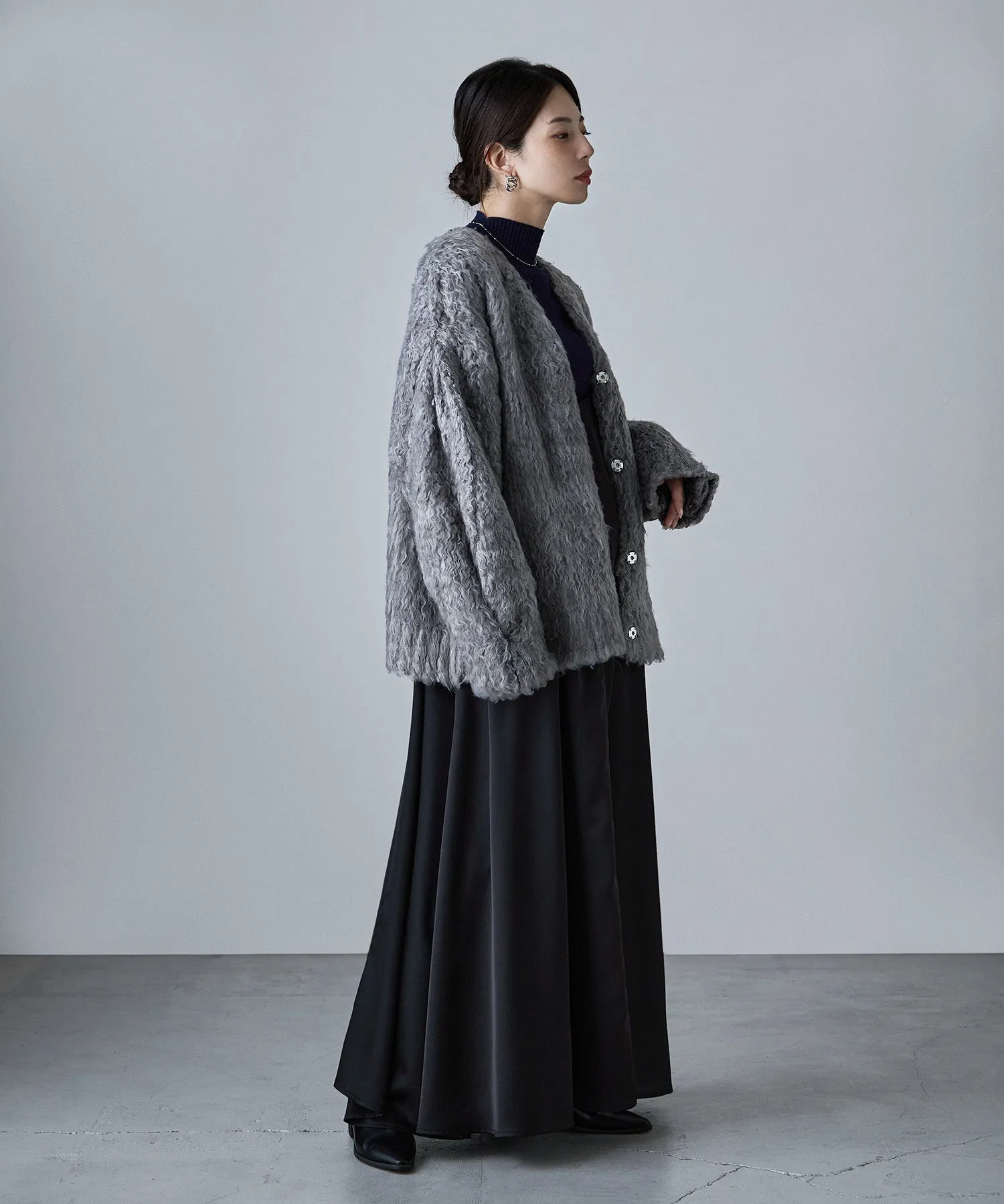 Shaggy knit v-neck cardigan