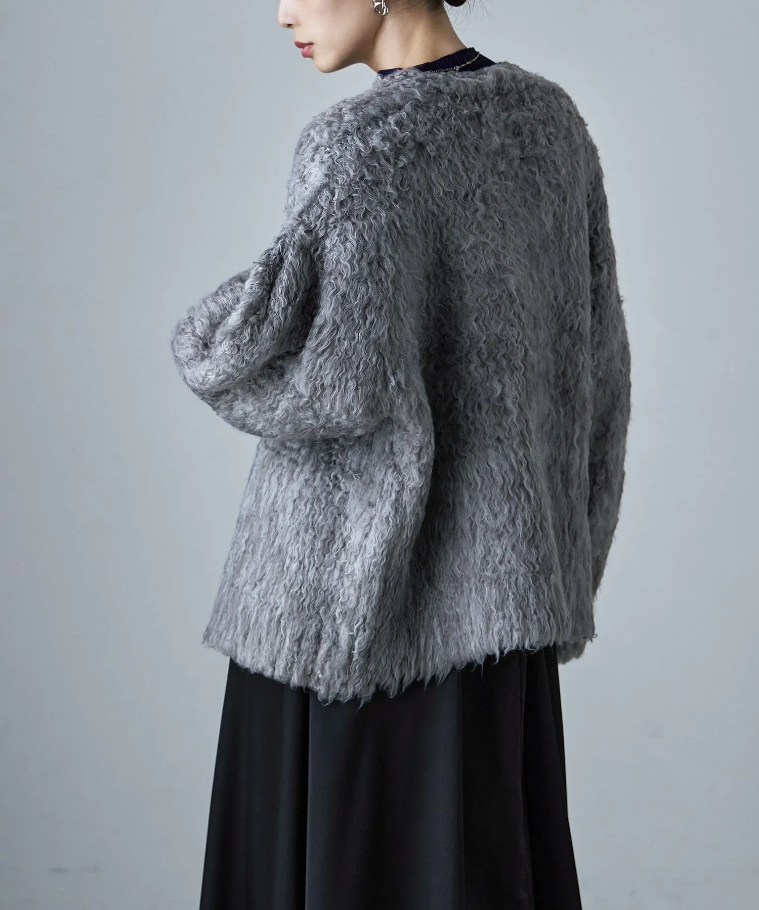 Shaggy knit v-neck cardigan