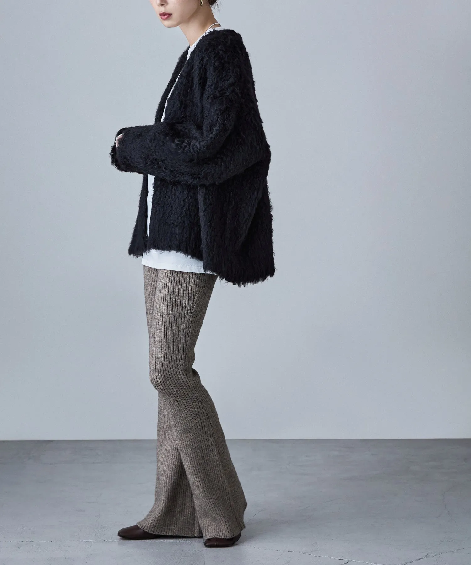 Shaggy knit v-neck cardigan