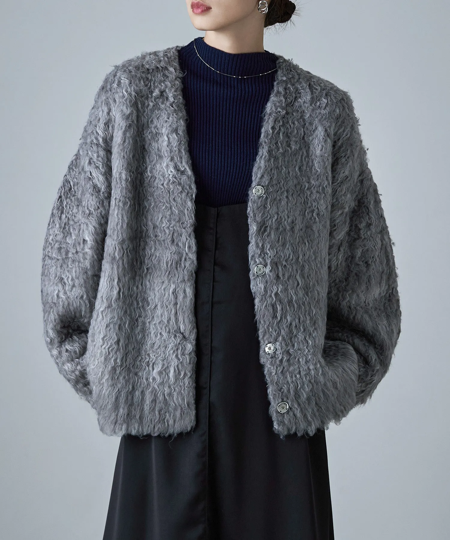 Shaggy knit v-neck cardigan