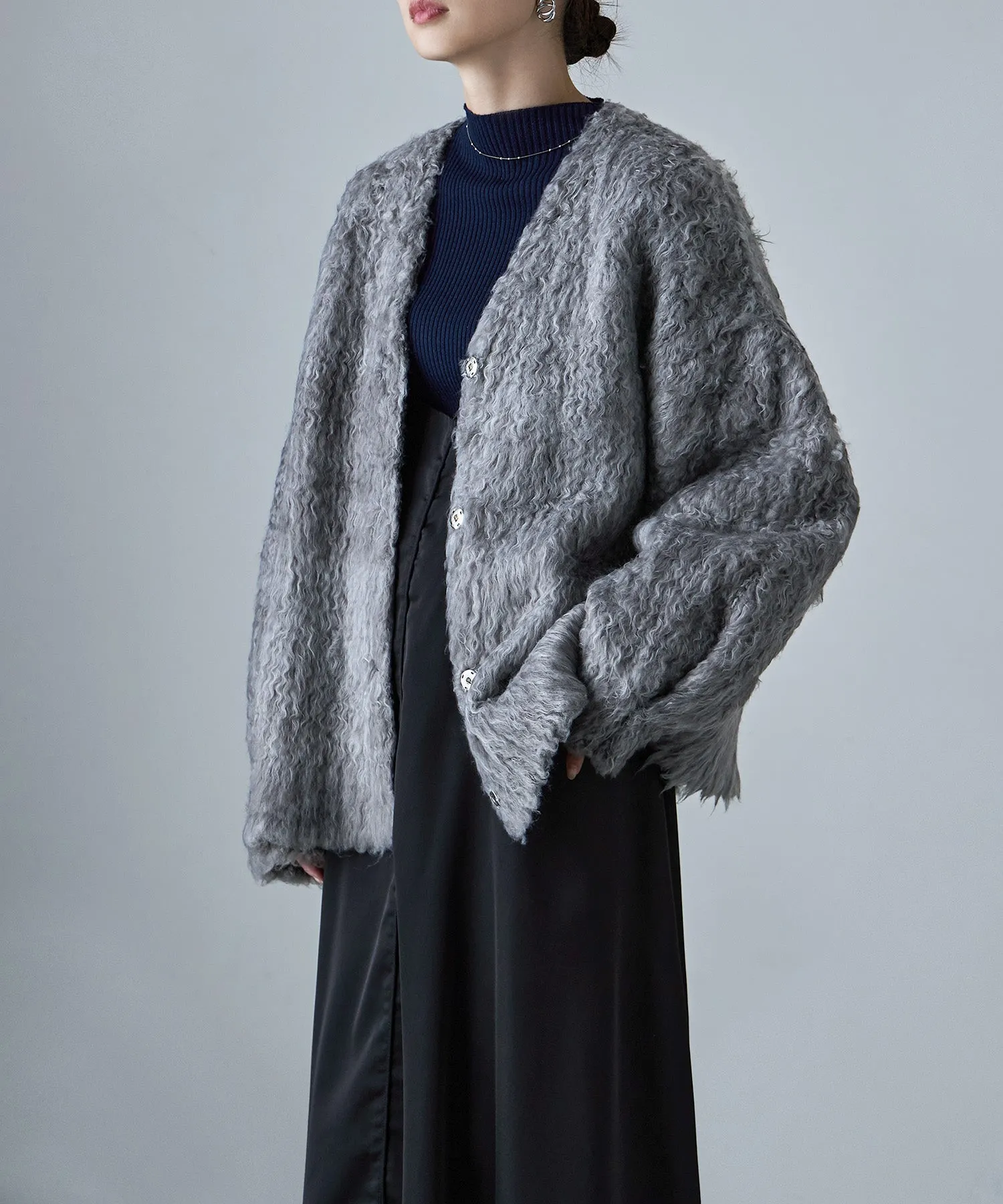 Shaggy knit v-neck cardigan