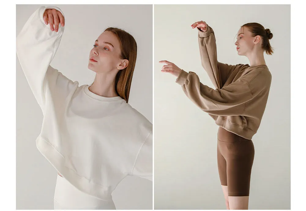 Short Sweaters Women Clothing Spring Autumn Long Sleeve round Neck Pullover Casual Yoga Clothes Sexy Fitness Sports Top