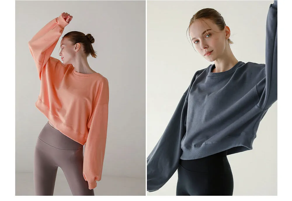 Short Sweaters Women Clothing Spring Autumn Long Sleeve round Neck Pullover Casual Yoga Clothes Sexy Fitness Sports Top