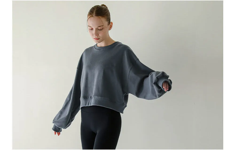 Short Sweaters Women Clothing Spring Autumn Long Sleeve round Neck Pullover Casual Yoga Clothes Sexy Fitness Sports Top