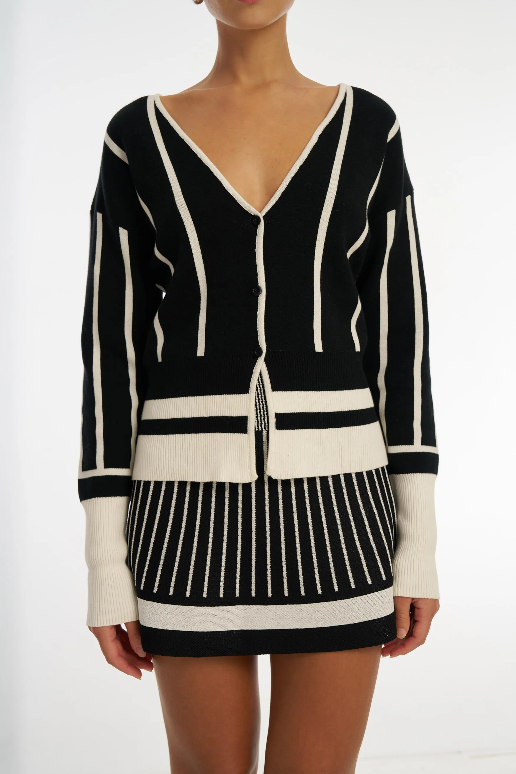 Simone Knit Cardigan - Black/White