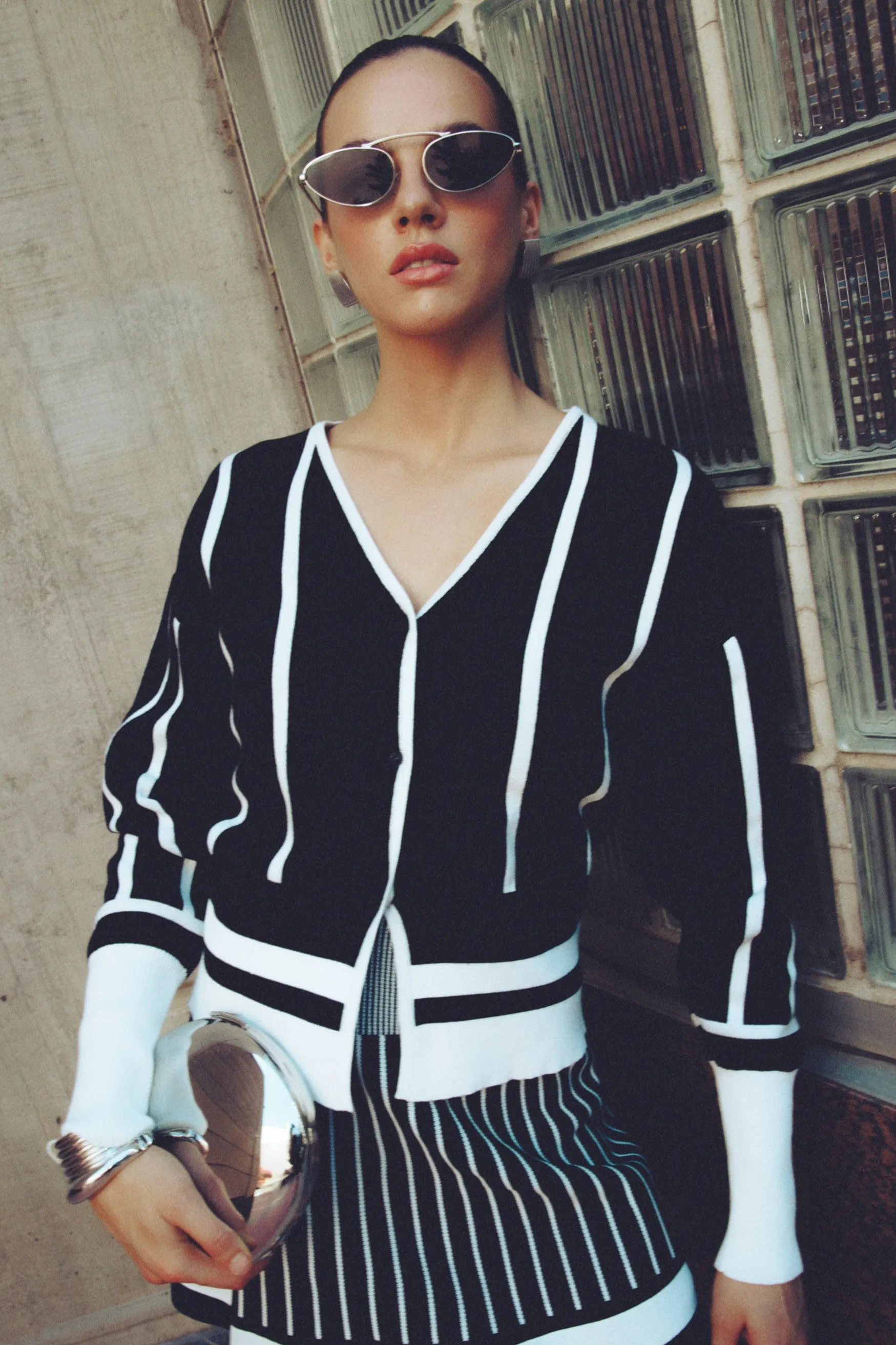 Simone Knit Cardigan - Black/White
