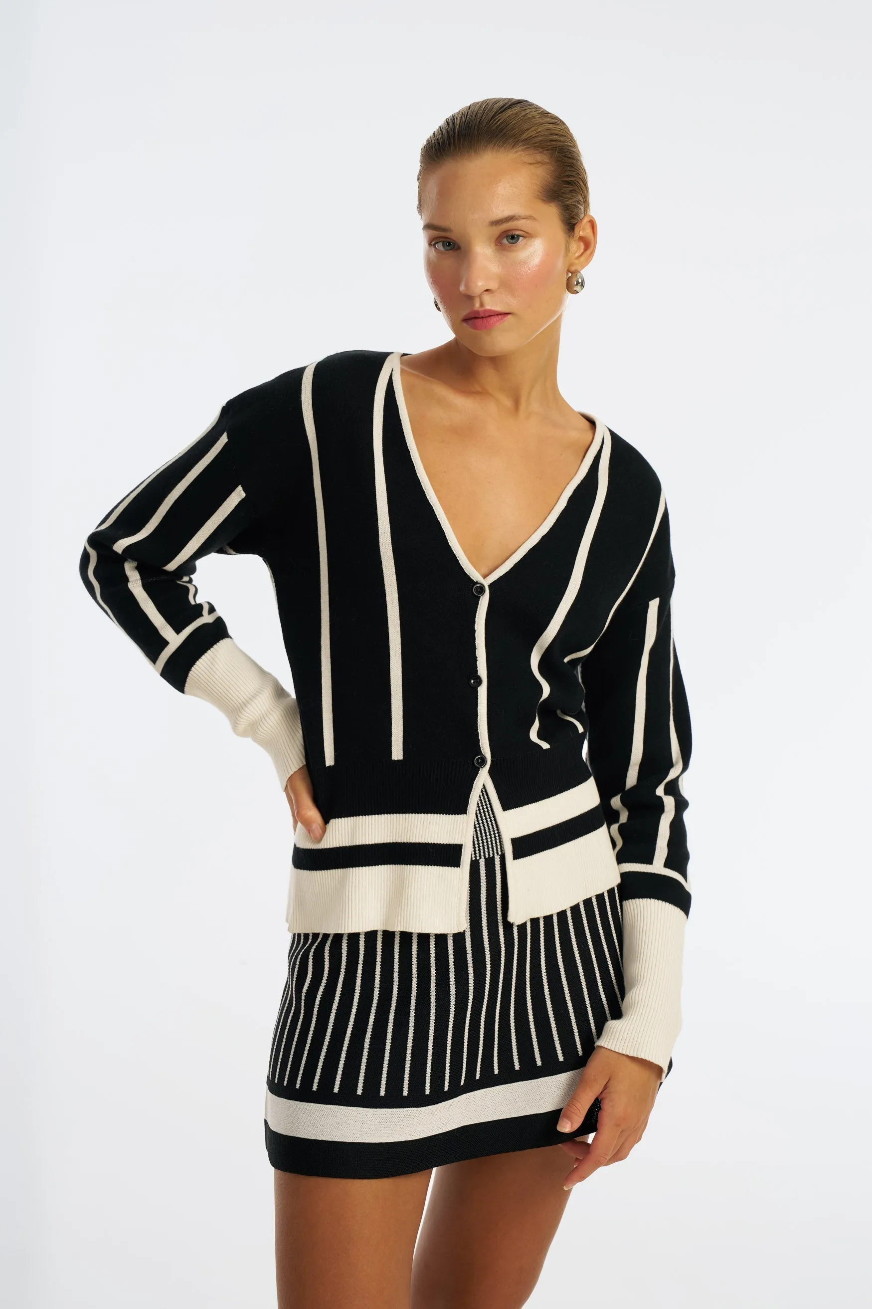 Simone Knit Cardigan - Black/White