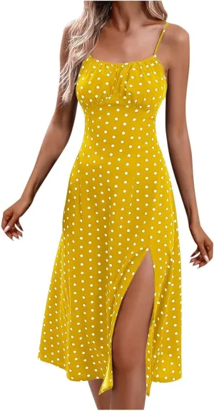 Spaghetti Strap Midi Dresses for Women Sexy Elegant Side Slit Prom Dresses Summer Slim Fit Sexy A Line Beach Dress