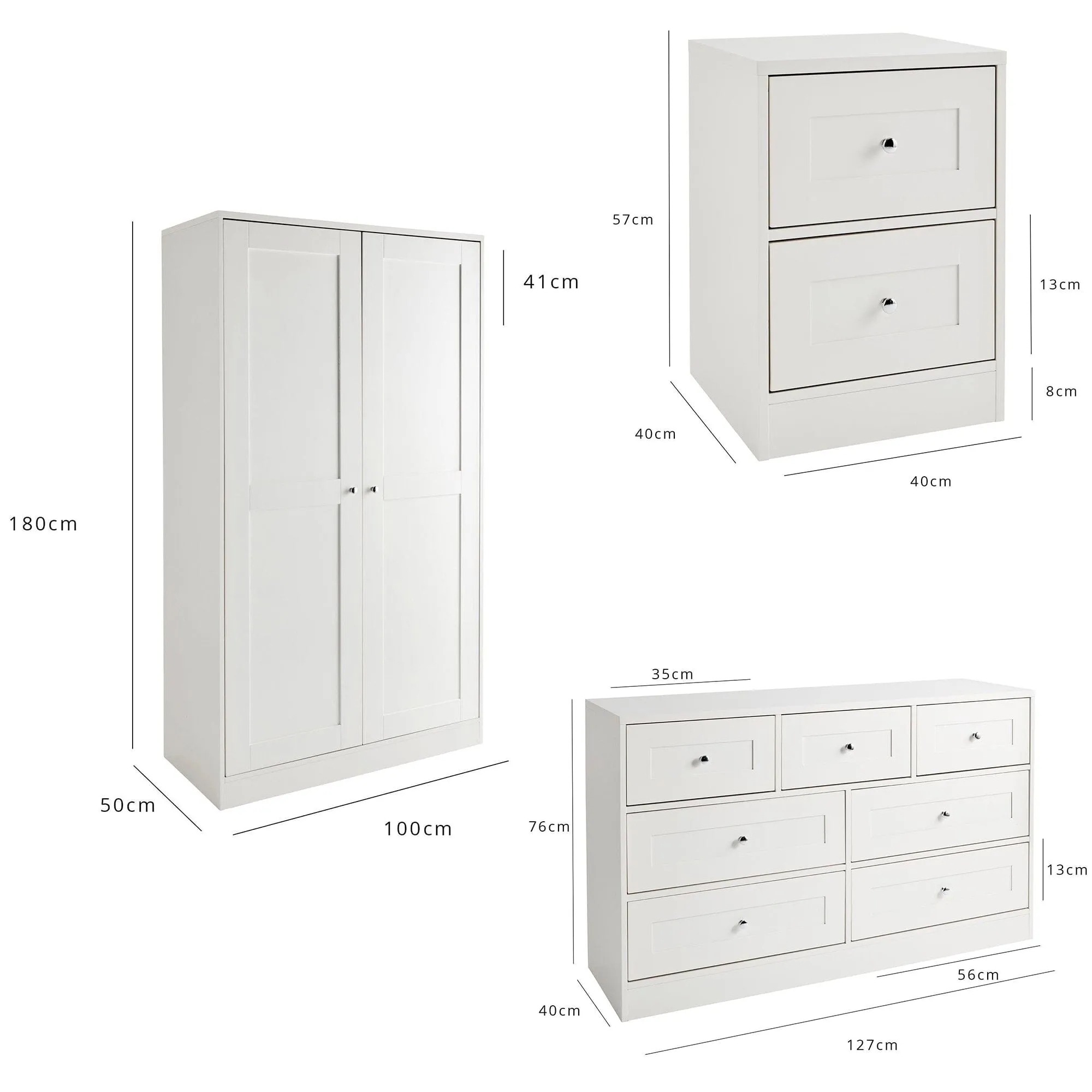 Stevie Wardrobe & Drawers Set - White