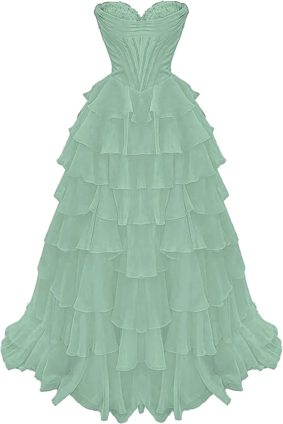Strapless Corset Prom Dresses for Women 2025 Long Tiered Ruffle Chiffon Formal Party Evening Gown Tulle Dress with Slit