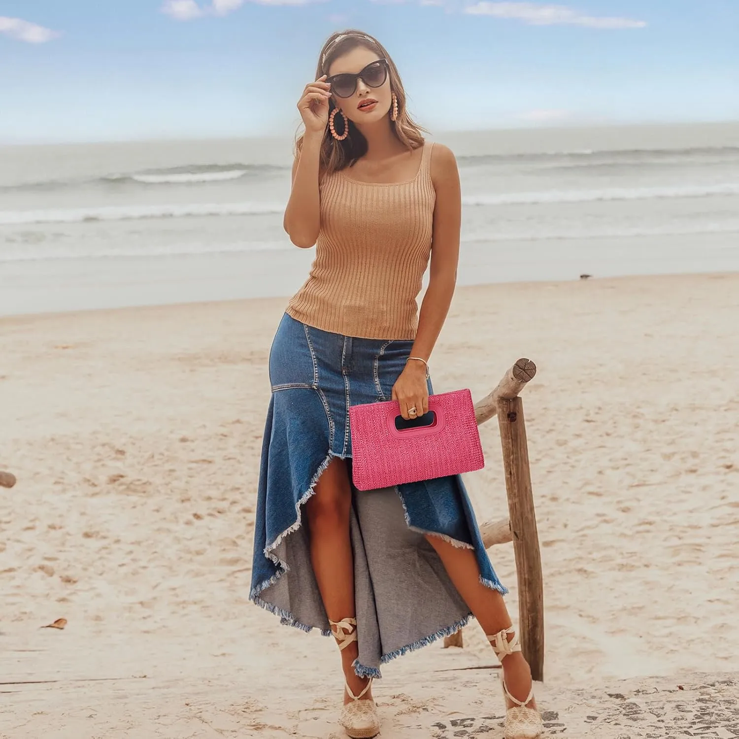 Straw Purse Top Handle Clutch Bag, Woven Beach Shoulder Crossbody Bag Raffia Handbag Raffia Summer Vacation Tote