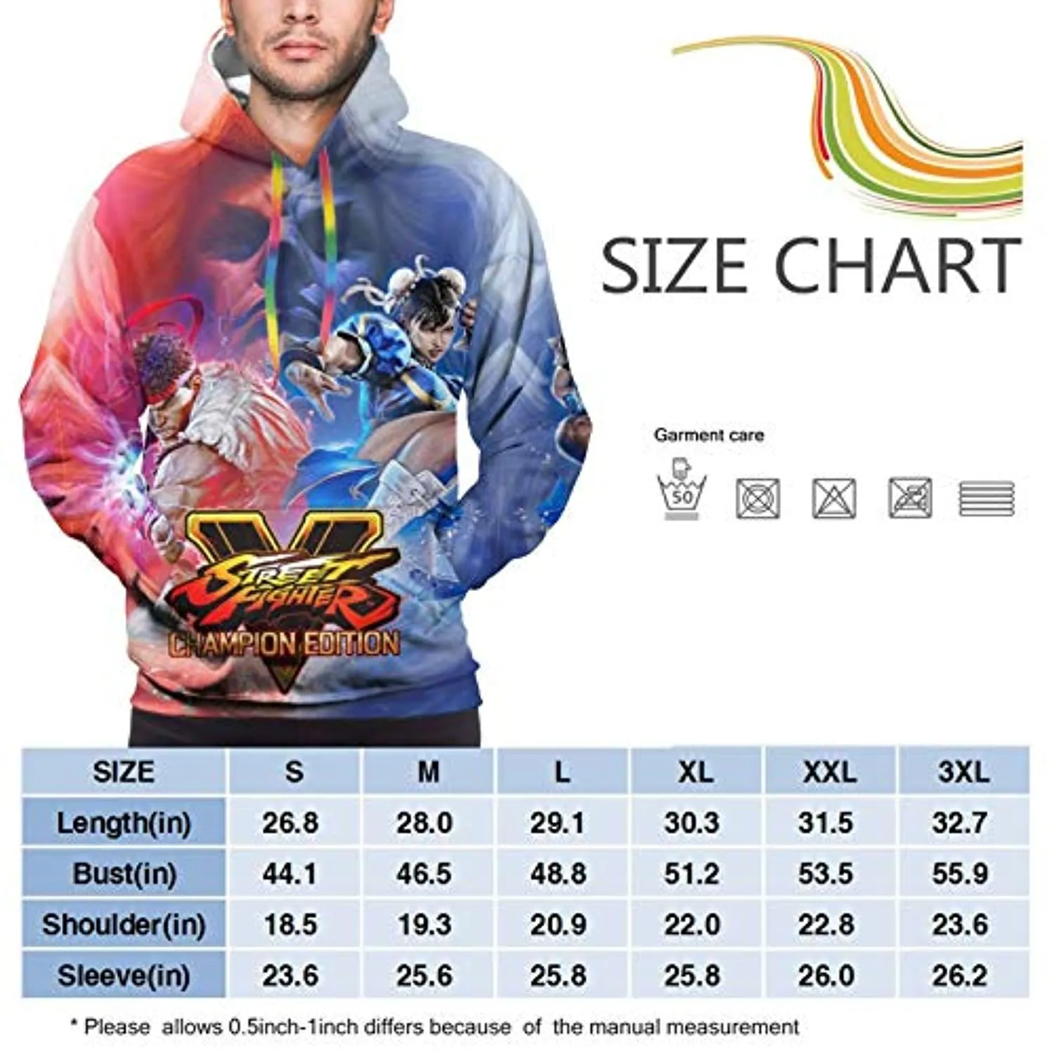 Street Fighter Hoodie - Ryu VS Chun-Li 3D Print Pullover with Pockets