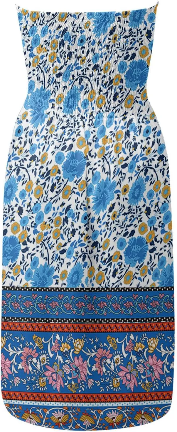 Summer Dress for Women Beach Boho Strapless Cover Ups Off Shoulder Floral Sundresses Off The Shoulder Dresses for Women