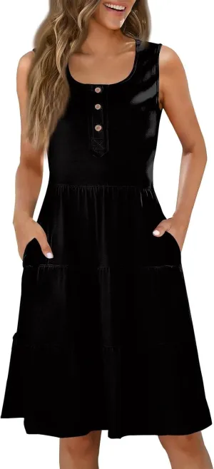 Summer Dresses for Women 2025 Beach Vacation Crewneck Casual Sleeveless Tank Dress Midi Hawaiian Boho Sundresses