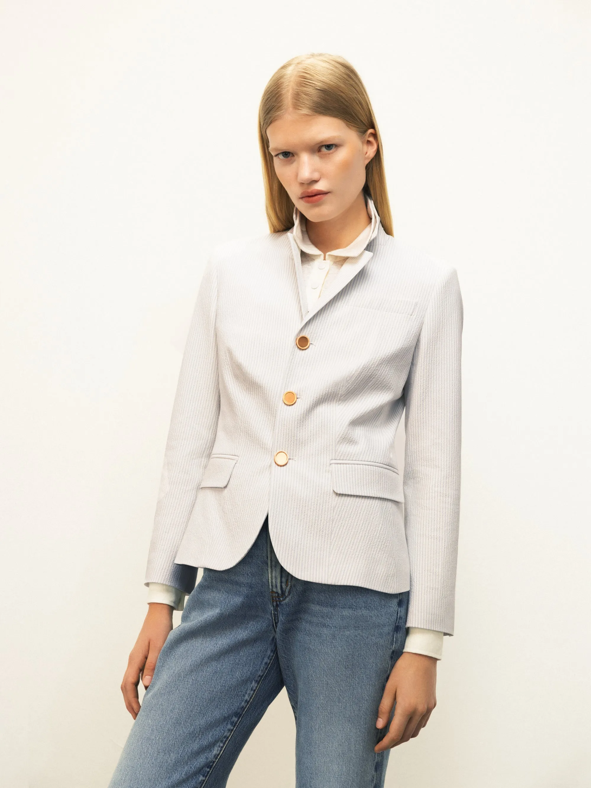 The Seersucker Smart Blazer -- Light Chambray Multi