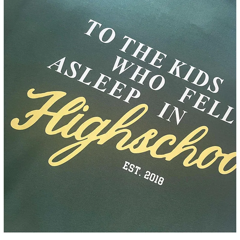 Unisex Dark Green Sweater Women University Vibe Student Loose Long Sleeve Top Ordinary Letter Graphic Printing