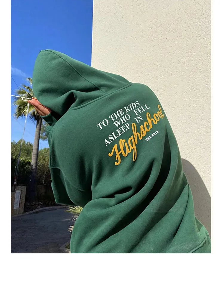 Unisex Dark Green Sweater Women University Vibe Student Loose Long Sleeve Top Ordinary Letter Graphic Printing