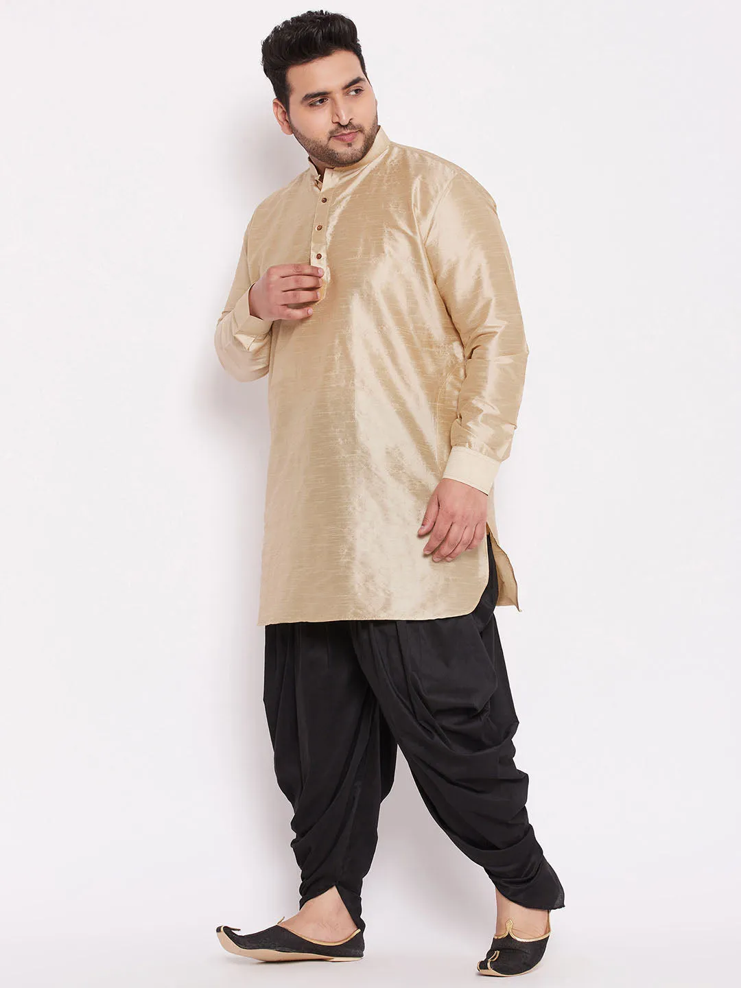 Vastramay Men's Golden Silk Kurta Dhoti