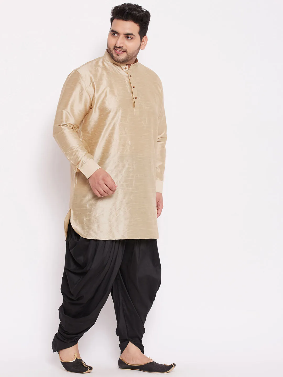 Vastramay Men's Golden Silk Kurta Dhoti
