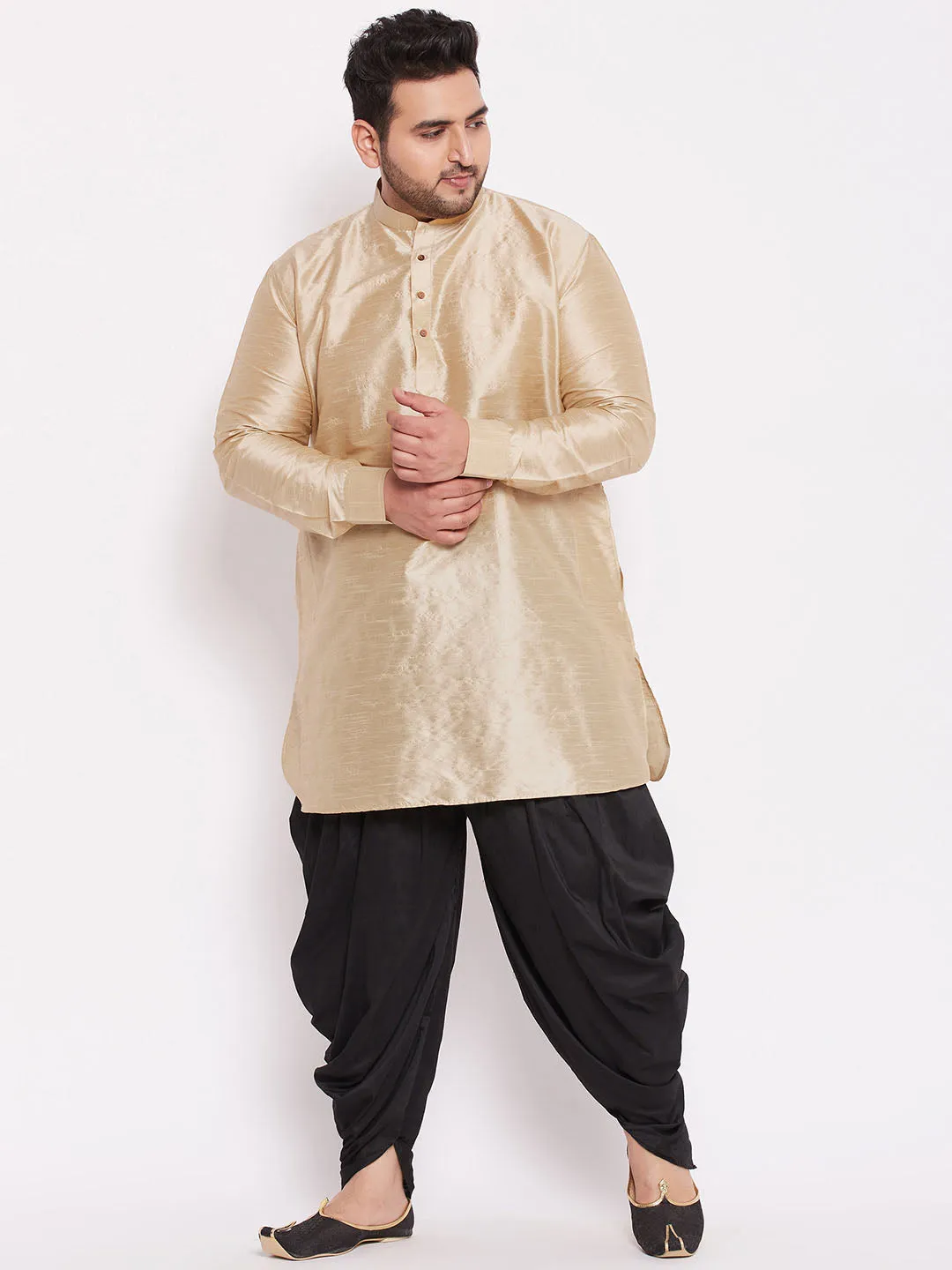 Vastramay Men's Golden Silk Kurta Dhoti