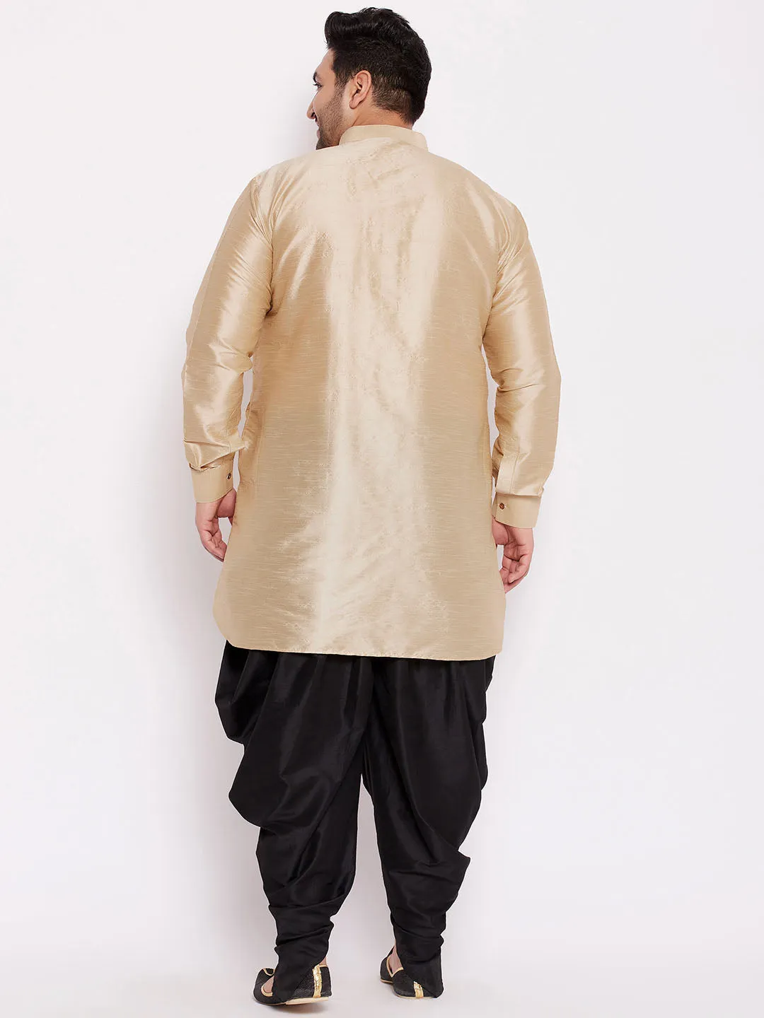Vastramay Men's Golden Silk Kurta Dhoti