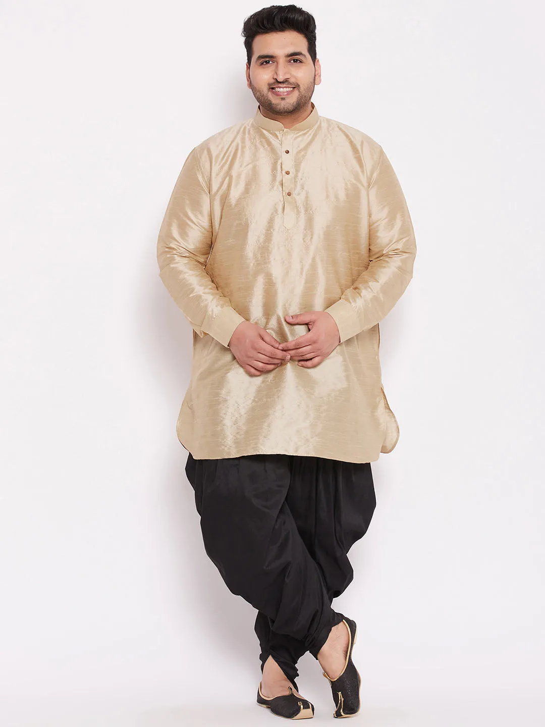 Vastramay Men's Golden Silk Kurta Dhoti
